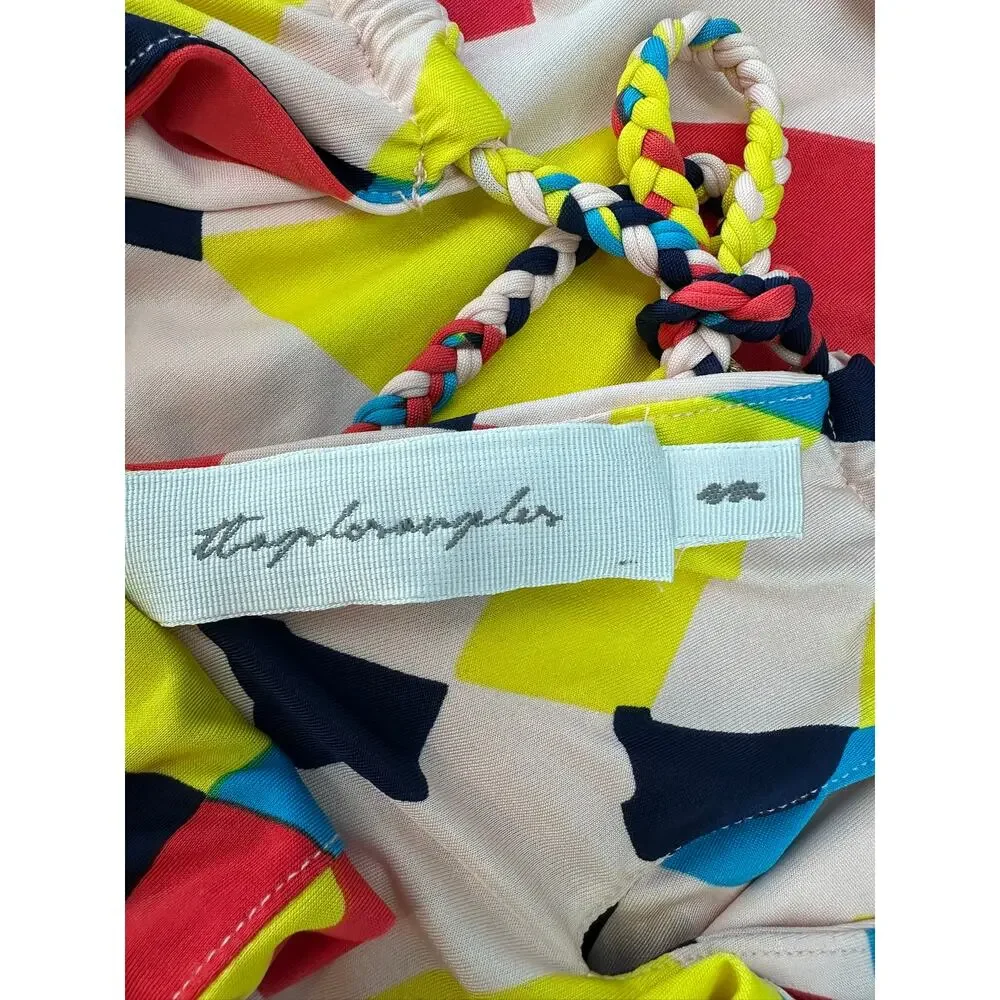 T-Bags Los Angeles Shift Dress Sz M Multicolor Tied Neck Resortwear Beachwear - Picture 7 of 7